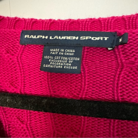 Ralph Lauren Sport classic Cotton Cable Knit Sweater V-Neck Fuchsia Womens SZ M - Picture 4 of 5